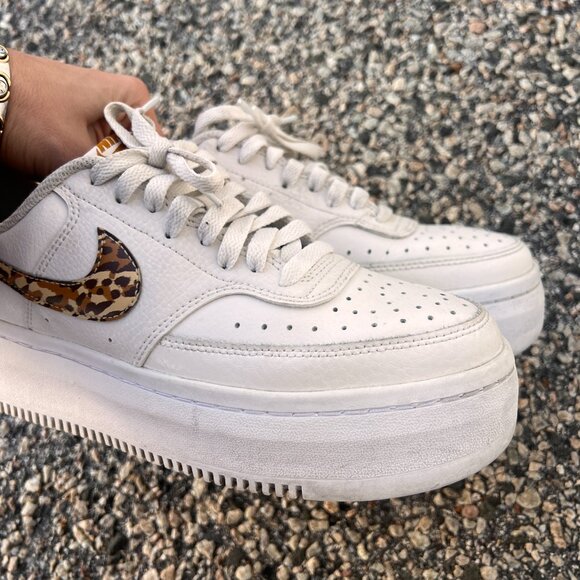 Nike Court Vision Alta Low Phantom Leopard White Leather Sneakers Women’s 8.5 - Picture 6 of 8